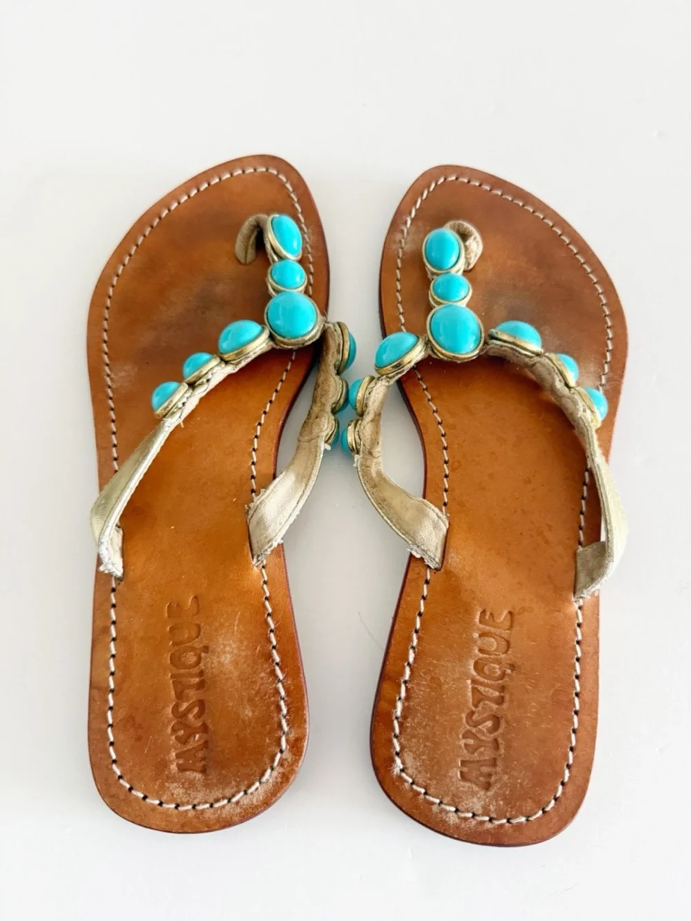 Vintage Y2K Mystique Boutique Stone Thong Sandals Size 8 - Picture 10 of 12